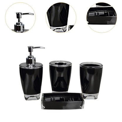 Lazsy 4 Pieces Soap Dispenser Toothbrush Holder Apartment Essentials Acrylic Organizer Black